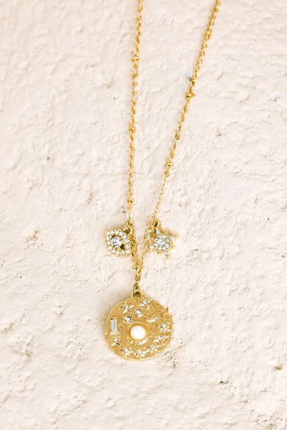 Gold Moon Star Evil Eye Rhinestone Pendent Necklace